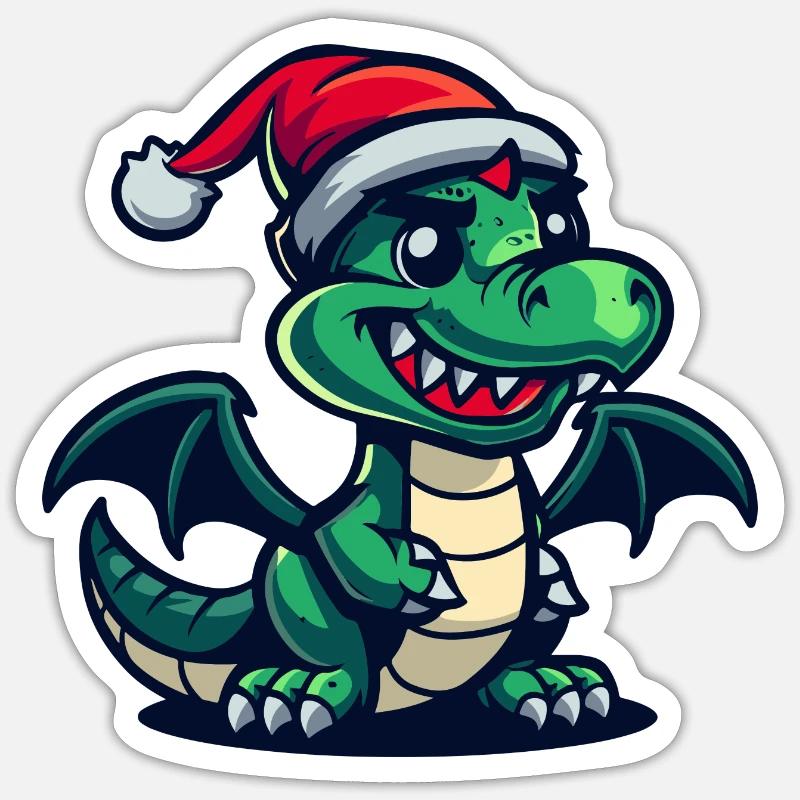 Noël du dragon - Sticker taille S (10 x 10 cm) - blanc mat
