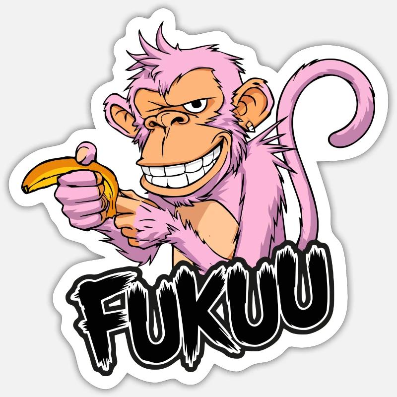 FukUU Singe - Sticker taille S (10 x 10 cm) - blanc mat