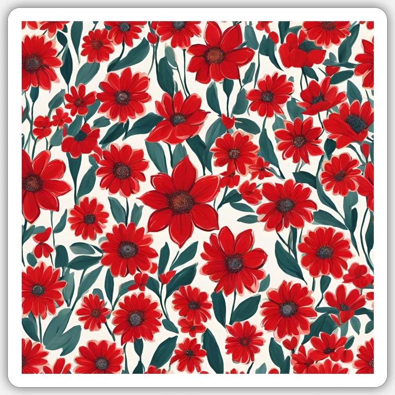 Red floral pattern Sticker size S (10 x 10 cm)
