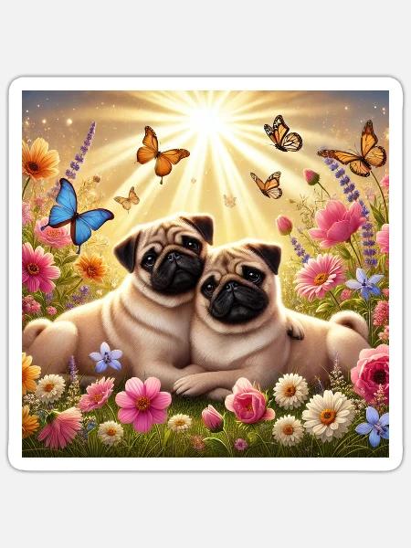 Himmelstruckene Pug Hundefreunde Design - Sticker Größe S (10 x 10 cm) - Mattweiß