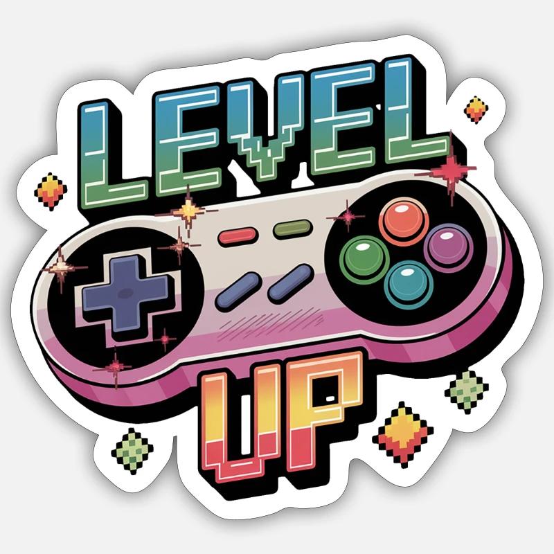 Level Up – Gaming Controller - Sticker size S (10 x 10 cm) - white matte