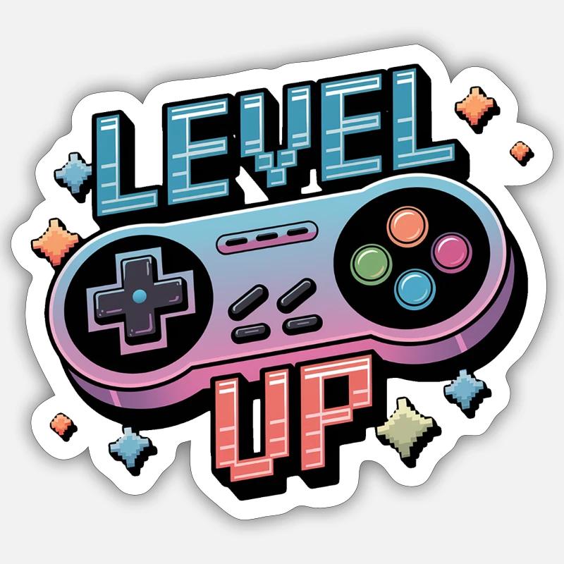 Level Up – Gaming Controller - Sticker Größe S (10 x 10 cm) - Mattweiß