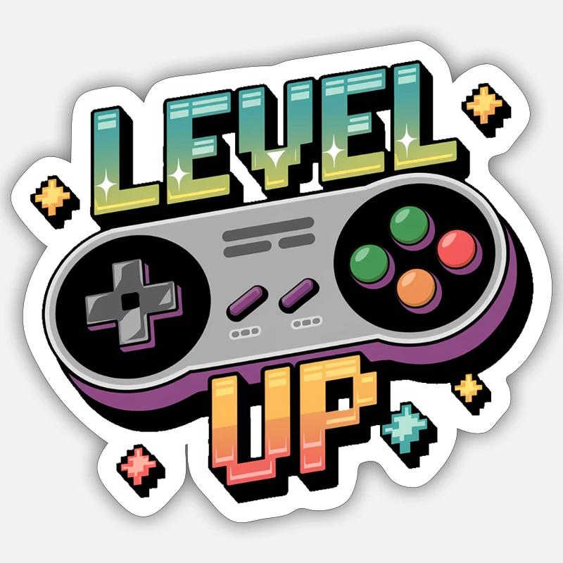 Level Up – Gaming Controller - Sticker Größe S (10 x 10 cm) - Mattweiß