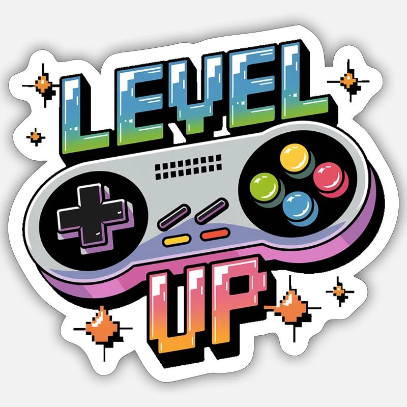 Level Up – Gaming Controller - Sticker Größe S (10 x 10 cm) - Mattweiß