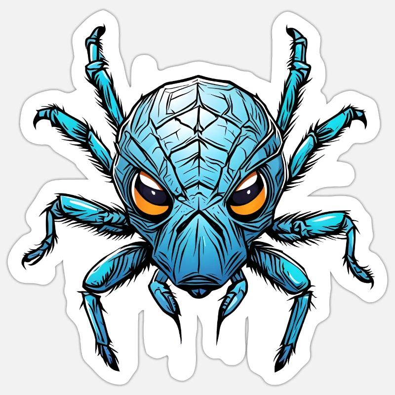An impressive blue spider - Sticker size S (10 x 10 cm) - white matte