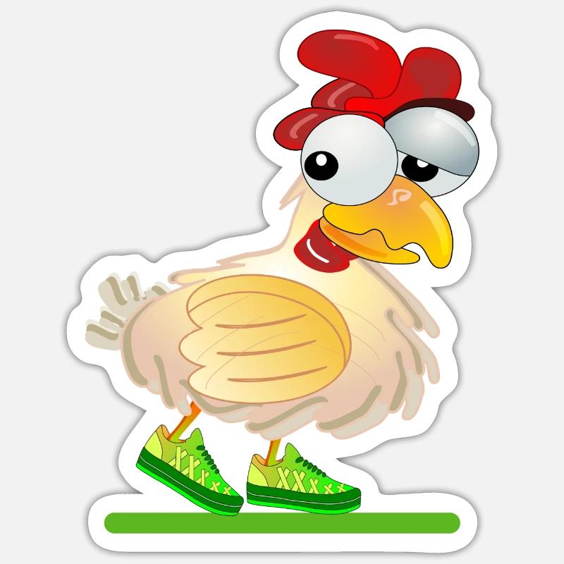 CHICKENS COMIC RUNNING RACE - Sticker size S (10 x 10 cm) - white matte
