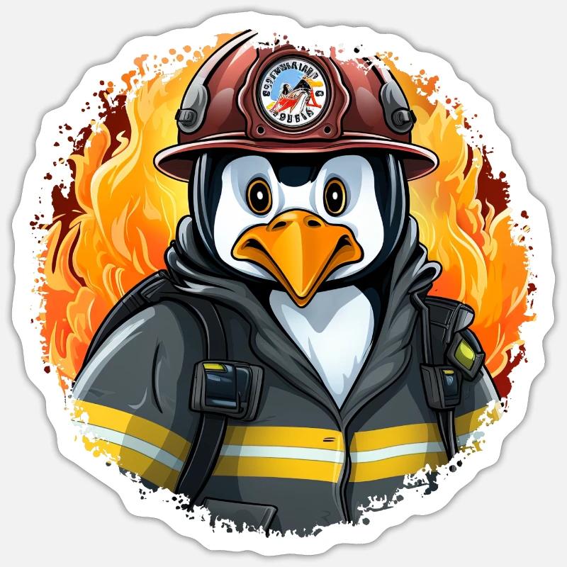 Brigade de pompiers Penguin - Sticker taille S (10 x 10 cm) - blanc mat