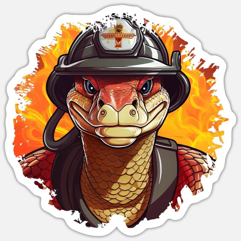 Pythons Feuerwehr / Feuerwehrmann Python - Sticker Größe S (10 x 10 cm) - Mattweiß