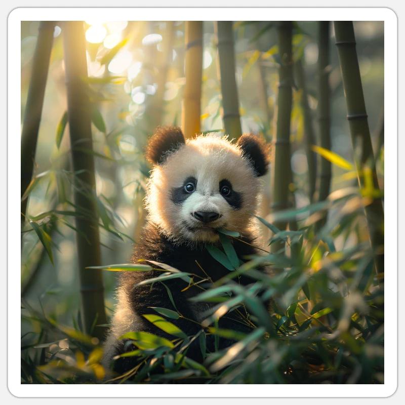 Panda im Bambuswald - Sticker Größe S (10 x 10 cm) - Mattweiß