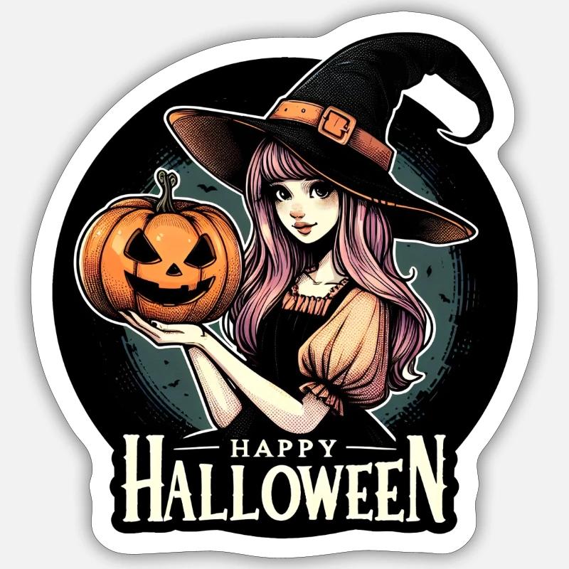 Bonne sorcière d’Halloween - Sticker taille S (10 x 10 cm) - blanc mat