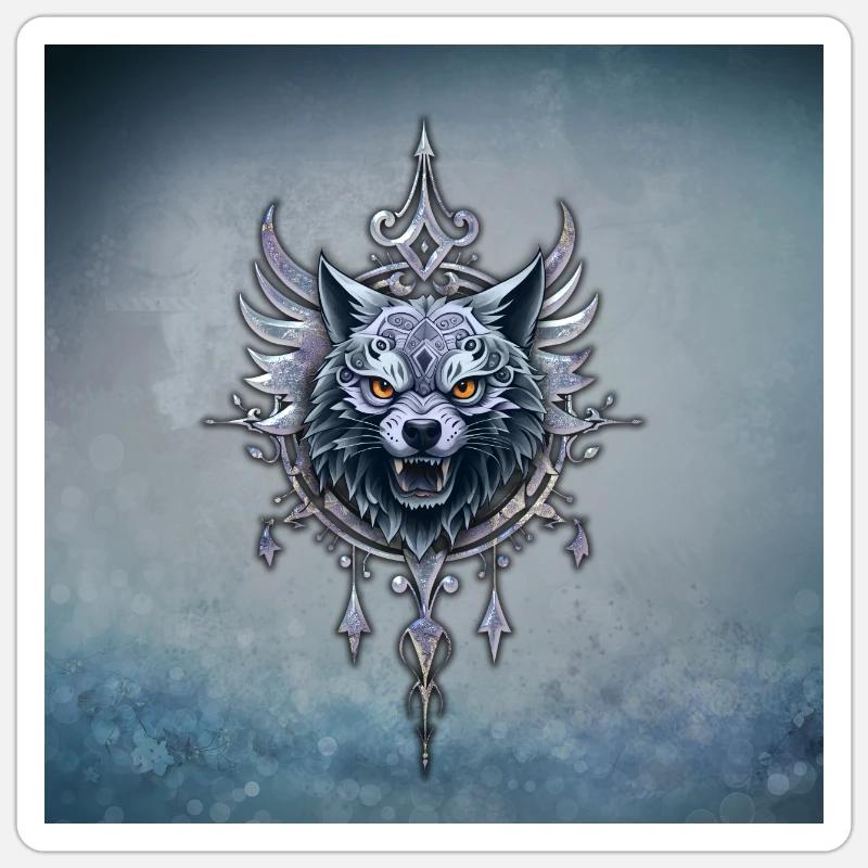 Mystical wolf's head. - Sticker size S (10 x 10 cm) - white matte