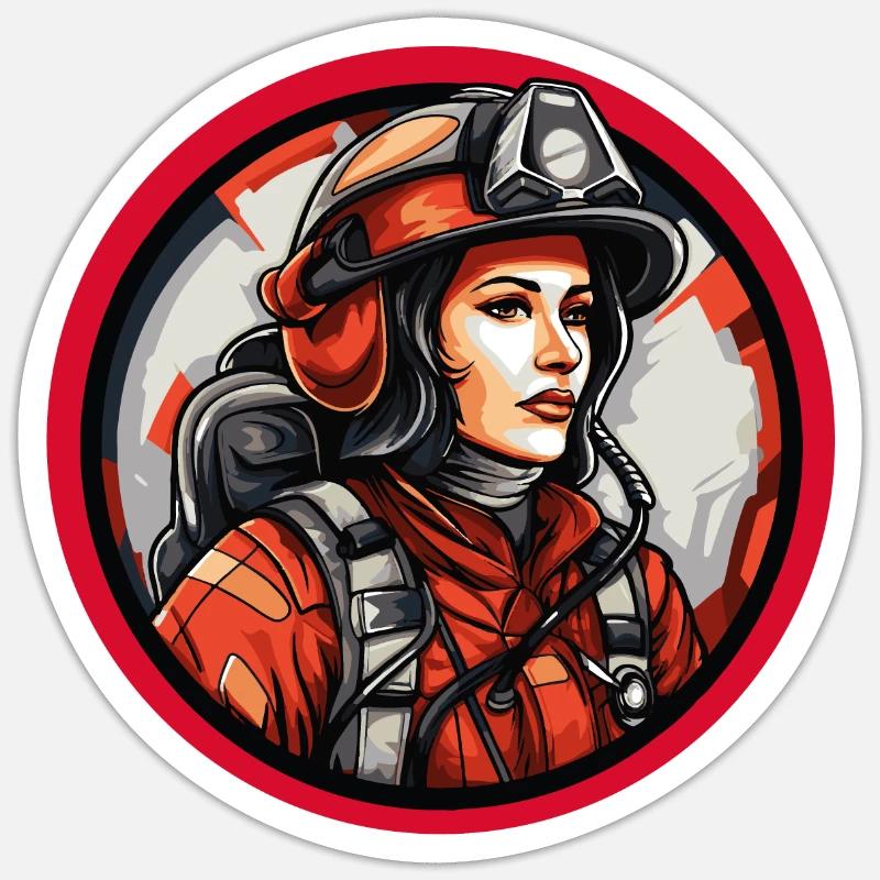 Feuerwehrfrau - Sticker Größe S (10 x 10 cm) - Mattweiß
