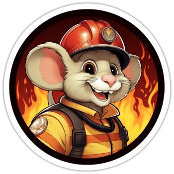Feuerwehrmann Maus - Sticker Größe S (10 x 10 cm) - Mattweiß - Vorne