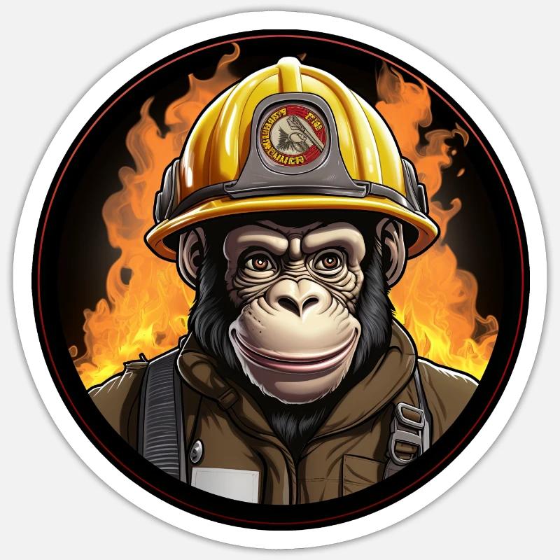 Chimpanzee Fire Brigade - Sticker size S (10 x 10 cm) - white matte