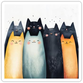 Chats souriants - Sticker taille S (10 x 10 cm) - blanc mat - Devant