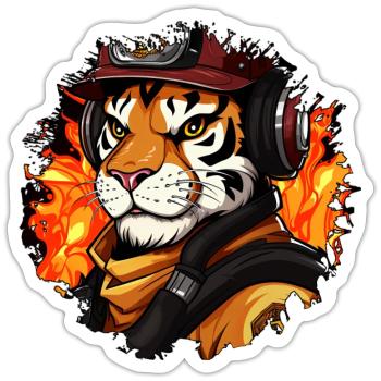 Tiger Feuerwehr / Feuerwehrmann Tiger - Sticker Größe S (10 x 10 cm) - Mattweiß - Vorne