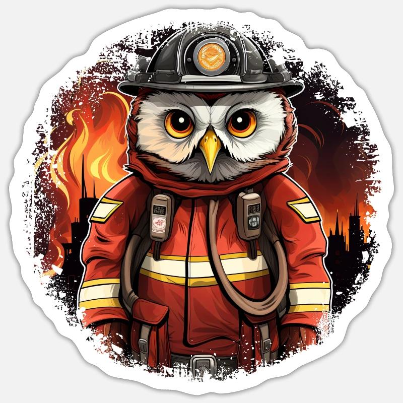 Hibou pompier - Sticker taille S (10 x 10 cm) - blanc mat