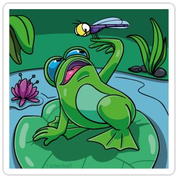 Motif de t-shirt pour enfants et bébés : grenouille et libellule - Sticker taille S (10 x 10 cm) - blanc mat - Devant