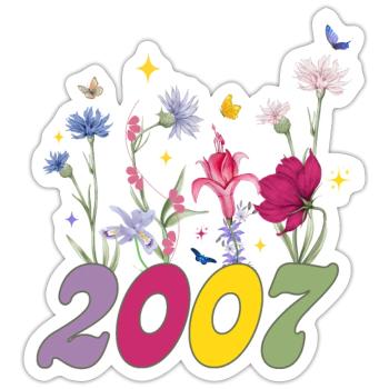 Geburtsjahr 2007 Wildblumen - Sticker Größe S (10 x 10 cm) - Mattweiß - Vorne