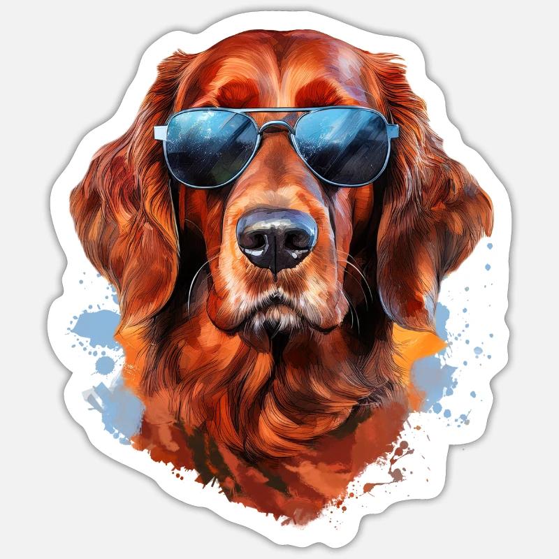 Irish Setter with Sunglasses - Sticker size S (10 x 10 cm) - white matte