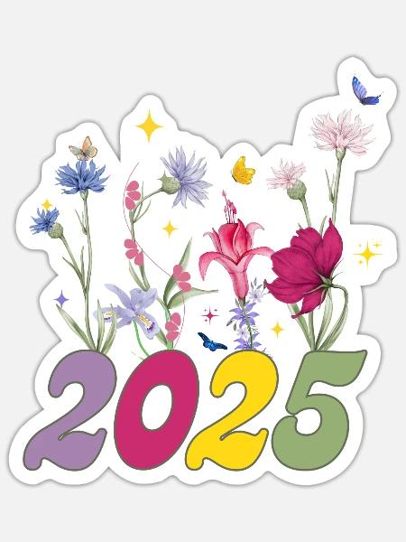 Geburtsjahr 2025 Wildblumen - Sticker Größe S (10 x 10 cm) - Mattweiß