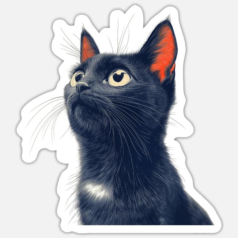 Chat noir mignon - Sticker taille S (10 x 10 cm) - blanc mat