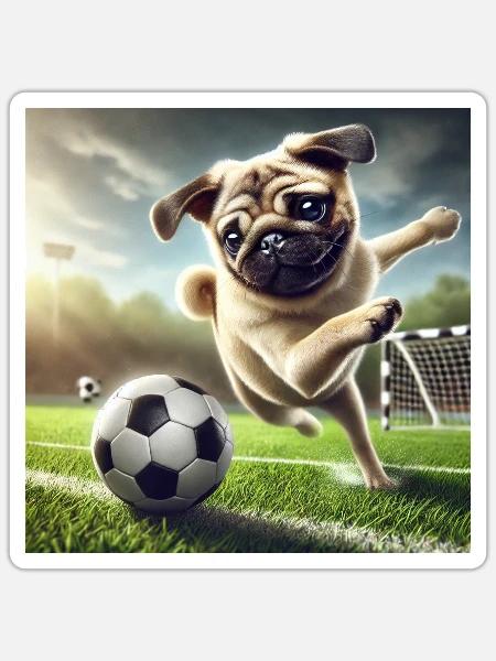 Verspielter Hund beim Fußballspiel - Sticker Größe S (10 x 10 cm) - Mattweiß