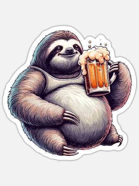 Dad Bod Bierbauch Bier Faultier Geschenk - Sticker Größe S (10 x 10 cm) - Mattweiß