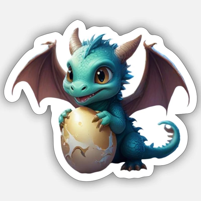 Drache mit Ei Sticker Größe S (10 x 10 cm)