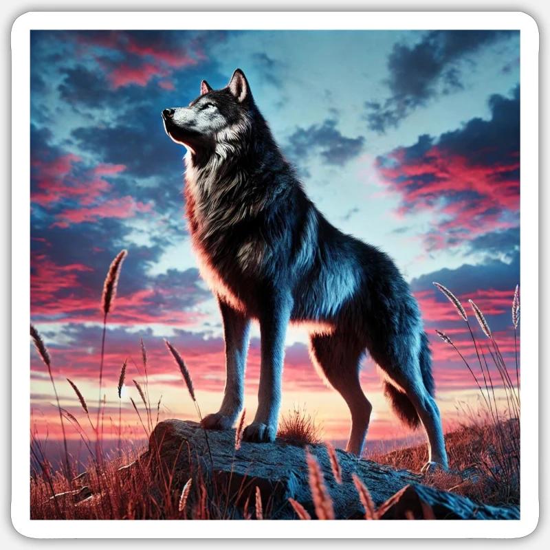 Wolf sunset - Sticker Größe S (10 x 10 cm) - Mattweiß