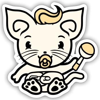 Bébé chat mignon sucette chaton hochet enfant - Sticker taille S (10 x 10 cm) - blanc mat - Devant