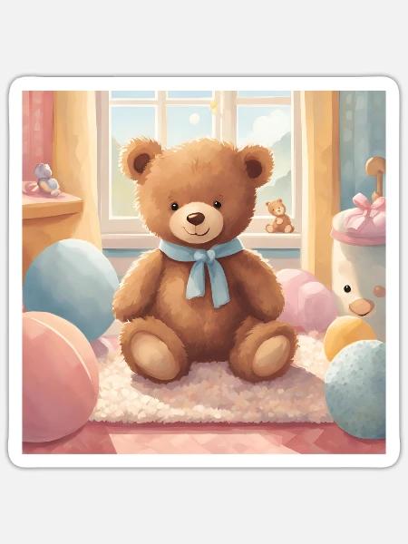 Teddybär Poster, Baby, Kind, Säugling - Sticker Größe S (10 x 10 cm) - Mattweiß