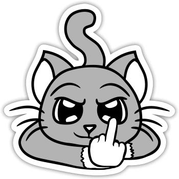 Méchant chat montre un doigt d’honneur Insulte Main Fun - Sticker taille S (10 x 10 cm) - blanc mat - Devant