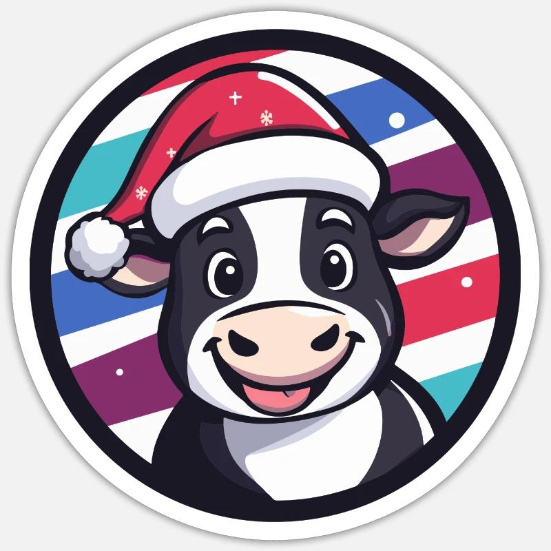 Vache Noël Noël - Sticker taille S (10 x 10 cm) - blanc mat