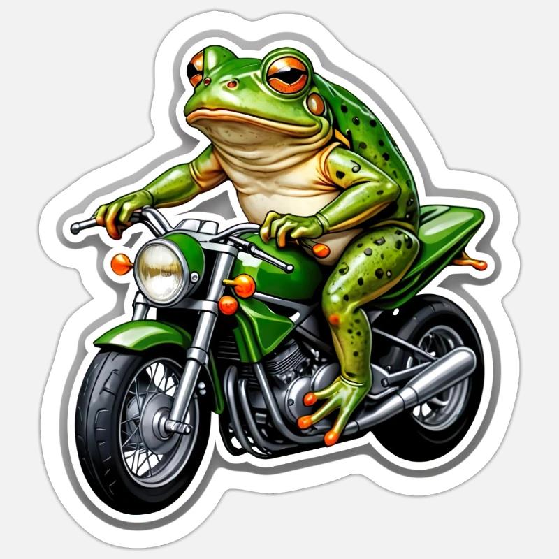 Frog on motorcycle - Sticker size S (10 x 10 cm) - white matte