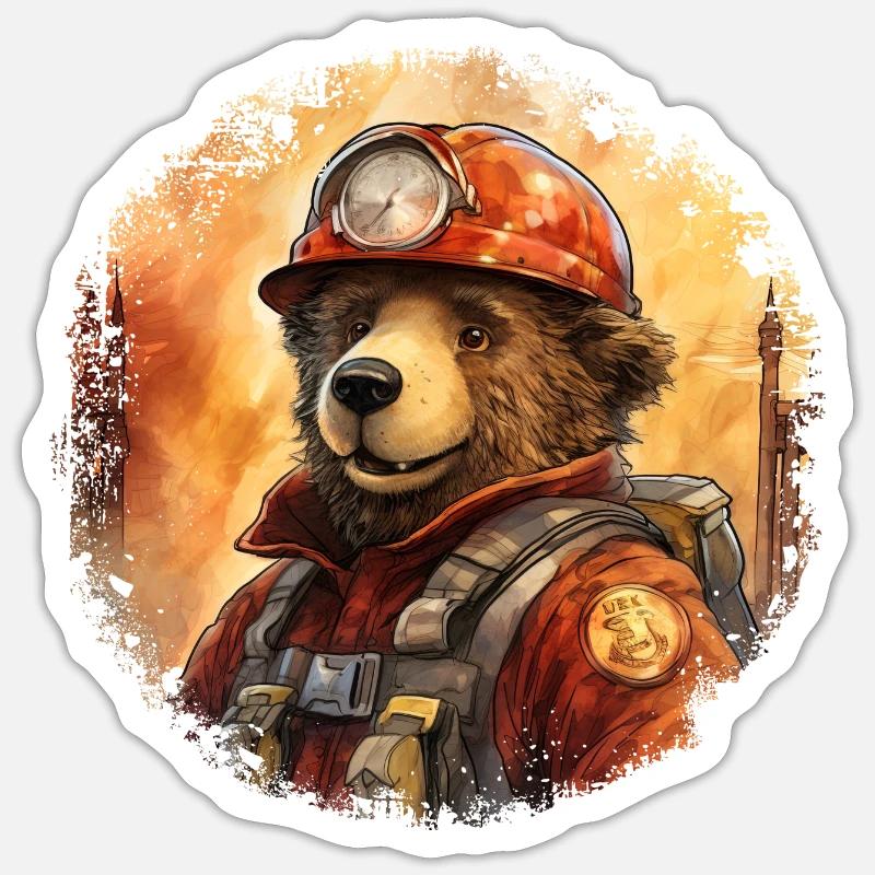 Ours pompier - Sticker taille S (10 x 10 cm) - blanc mat