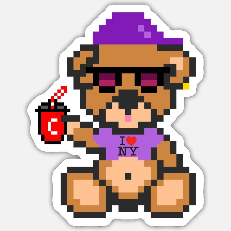 Pixel Bear Cool - Sticker taille S (10 x 10 cm) - blanc mat