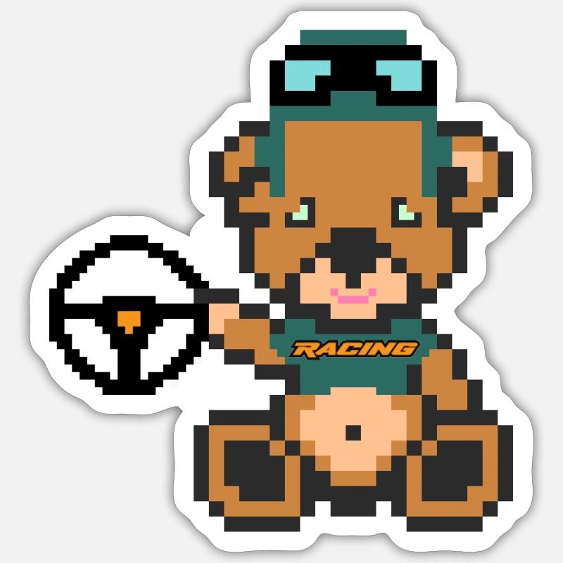Pixel Bear Racing - Sticker taille S (10 x 10 cm) - blanc mat