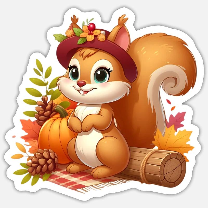 Eichhörnchen Herbst - Sticker Größe S (10 x 10 cm) - Mattweiß
