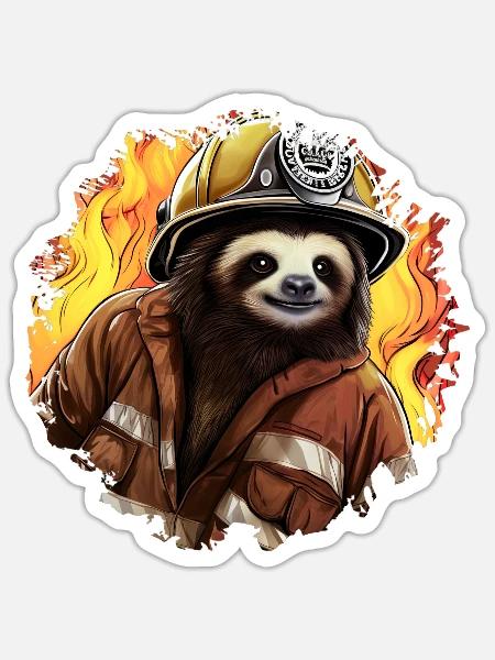 Feuerwehrfrau Faultier - Sticker Größe S (10 x 10 cm) - Mattweiß