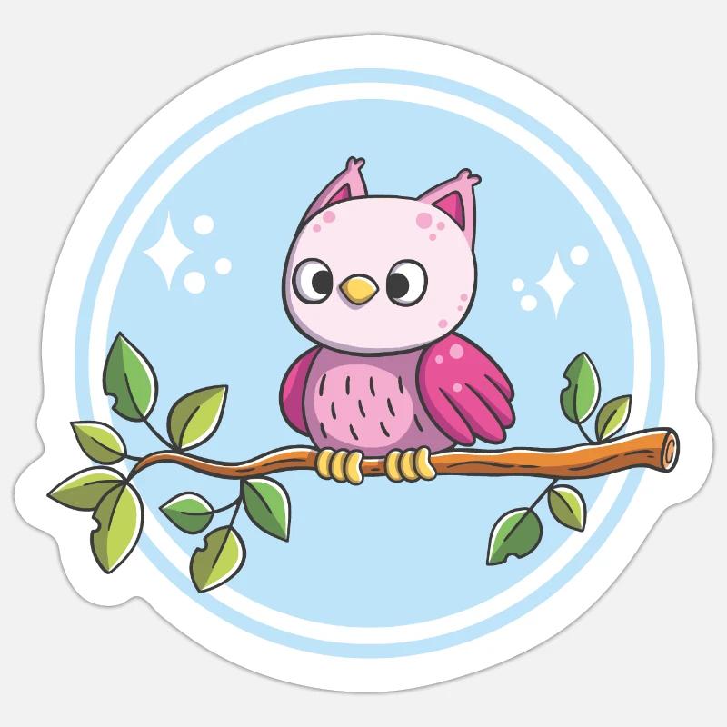 Niedliche Eule auf einem Ast - Sticker Größe S (10 x 10 cm) - Mattweiß