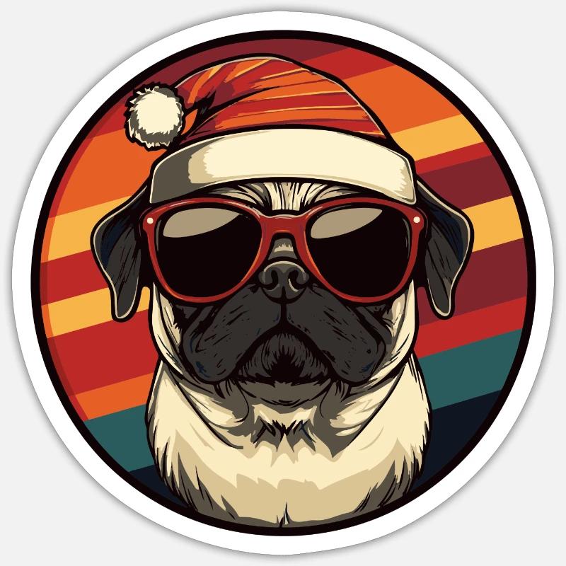 Carlin Chien Noël Cool - Sticker taille S (10 x 10 cm) - blanc mat