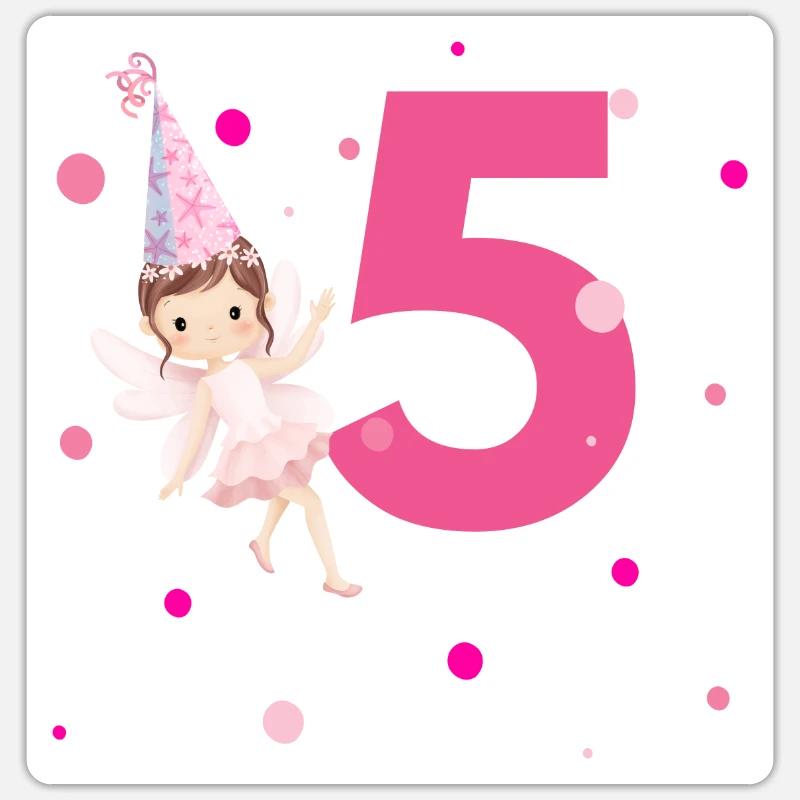 5. Geburtstag Rosa Fee Sticker Größe S (10 x 10 cm)