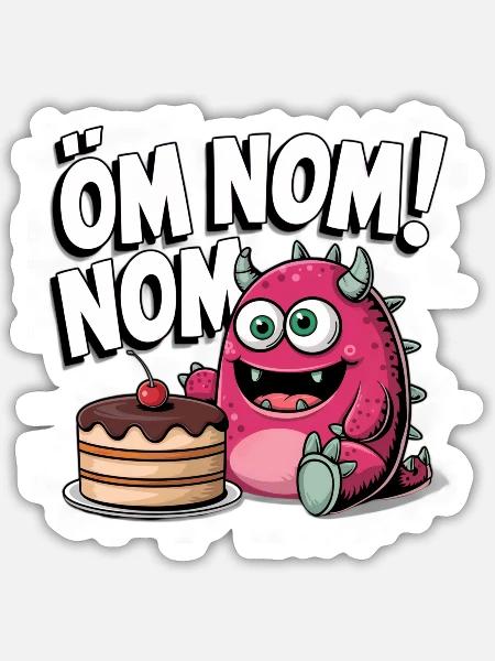 Öm Nom Nom Kuchenmonster Monster Comic - Sticker Größe S (10 x 10 cm) - Mattweiß