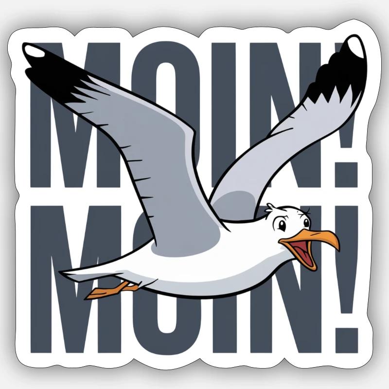 Moin Moin. Möwe Seemann Seagull Küste - Sticker Größe S (10 x 10 cm) - Mattweiß