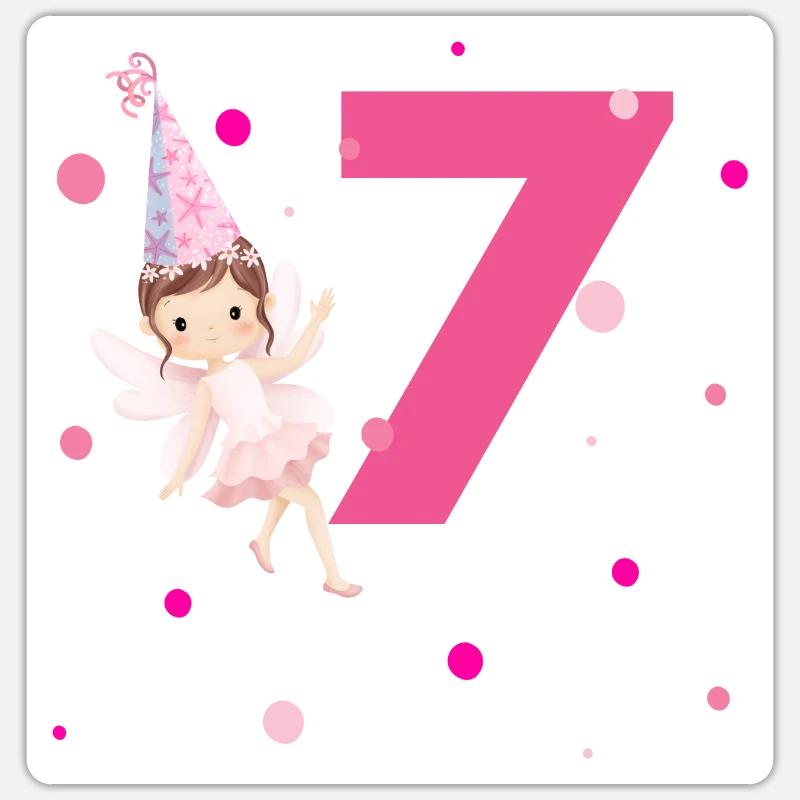 7e anniversaire fée rose - Sticker taille S (10 x 10 cm) - blanc mat