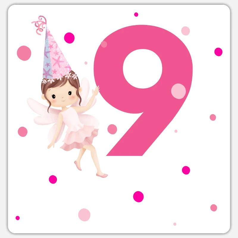 9. Geburtstag Rosa Fee Sticker Größe S (10 x 10 cm)