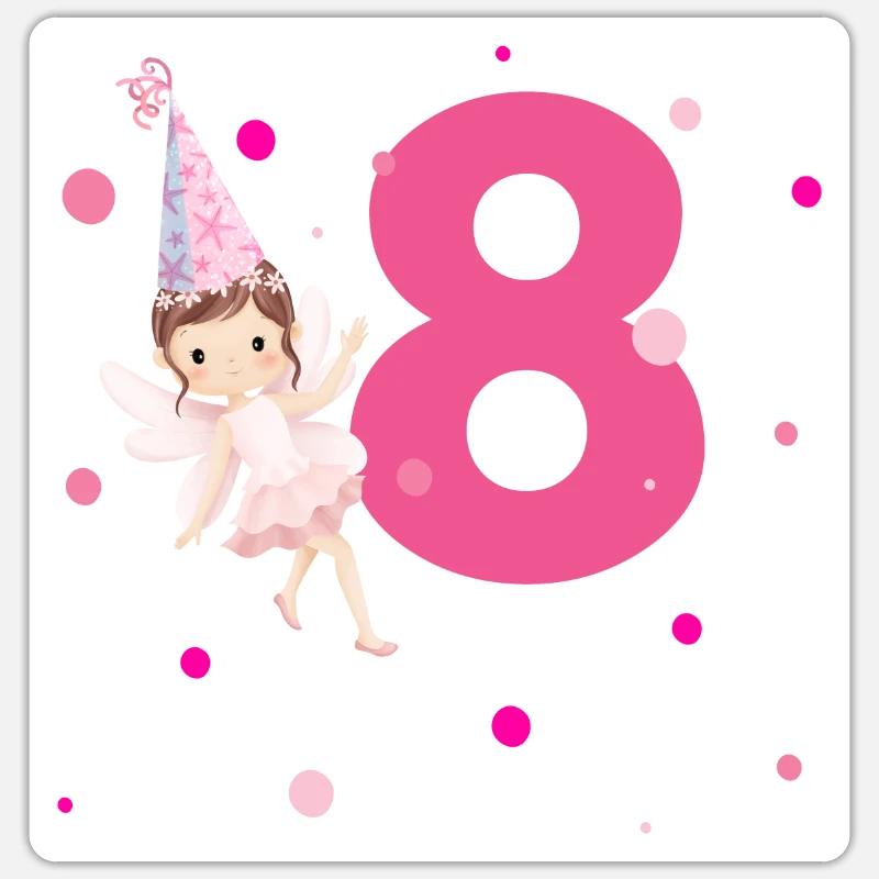 8e anniversaire fée rose - Sticker taille S (10 x 10 cm) - blanc mat