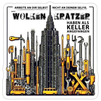 Auch Wolkenkratzer haben als Keller angefangen - Sticker Größe S (10 x 10 cm) - Mattweiß - Vorne