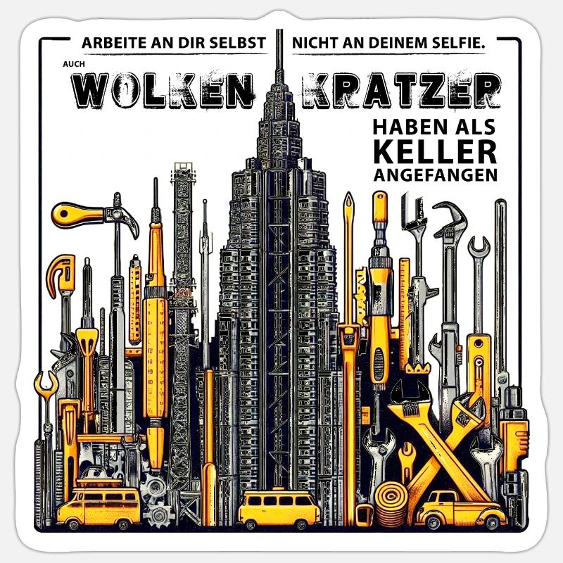 Auch Wolkenkratzer haben als Keller angefangen Sticker Größe S (10 x 10 cm)